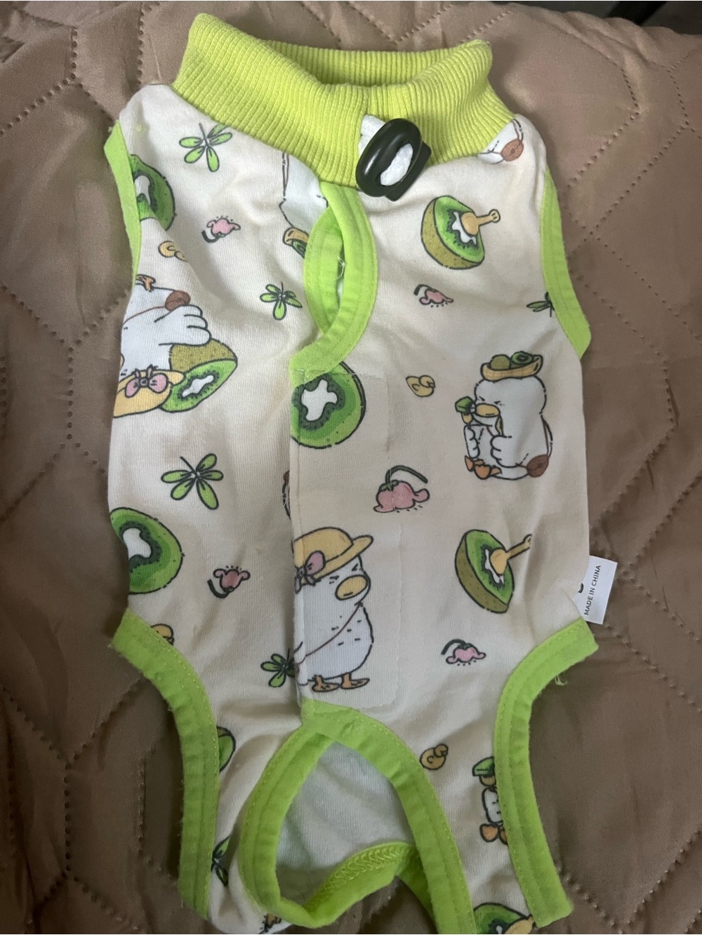 Green Trim Baby One-Piece Romper with Duck Print